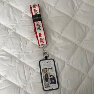 Red and White Lanyard with Card Holder